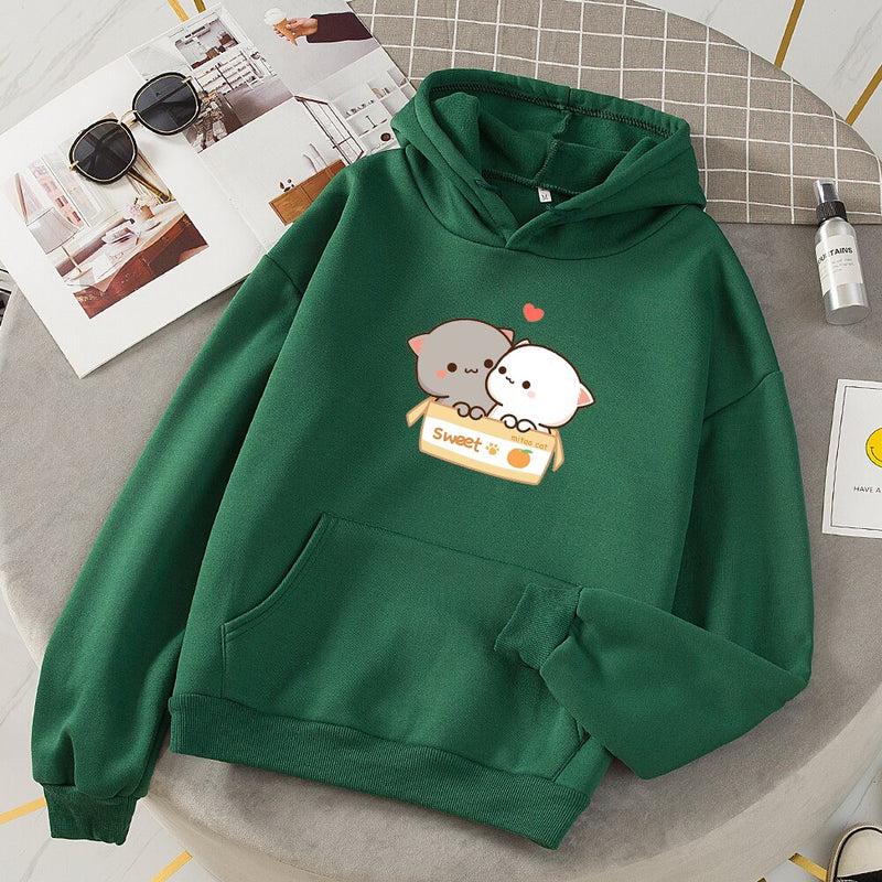 Grunge Aesthetic Hooded Hoodies Women Kawaii Oversized Graphic Sweatshirt Ladies Casual Harajuku Couple Clothes Sudadera Mujer