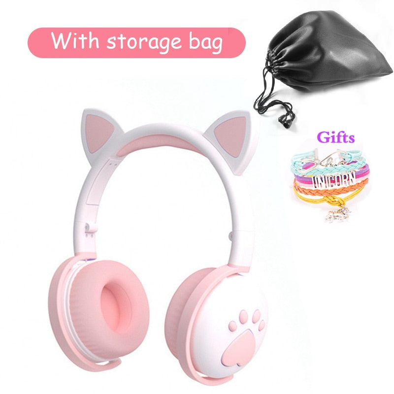 Nette Kinderkopfhörer Drahtlose Ohrhörer, Steuerung LED-Licht Katze Ohr Mädchen Kind Geschenk Bluetooth Gaming Headset Stereo Bass Mit Mikrofon