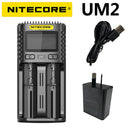 100% Original Nitecore UM4 UM2 USB QC Batterieladegerät Intelligente Schaltung Global Insurance Li-Ion AA AAA 18650 21700 26650
