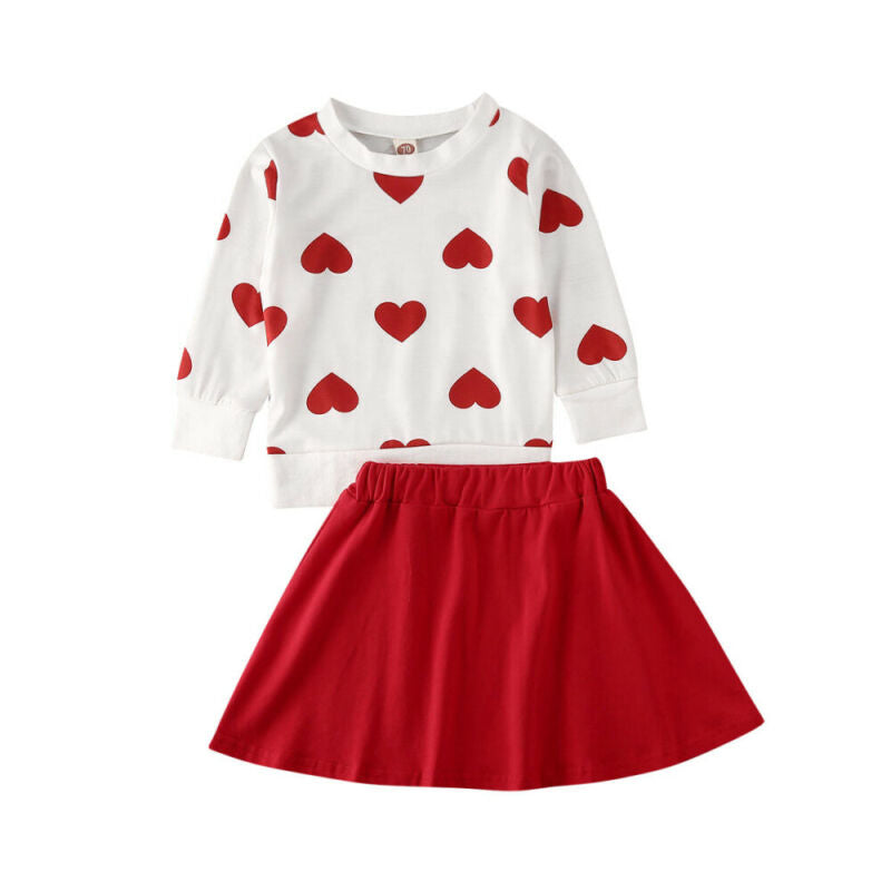 Neue Kleinkind Kinder Baby Mädchen Valentinstag Kleidung Langarm Liebe Herz Gedruckt Shirt Tops Tutu Rock 2 Stücke Outfits Set