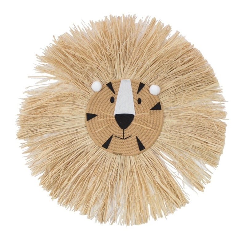 Cartoon Lion Hanging Decorations Handmade Cotton Thread Weaving Animal Head Ornament Kids Room Wall Home Accessory 60cm