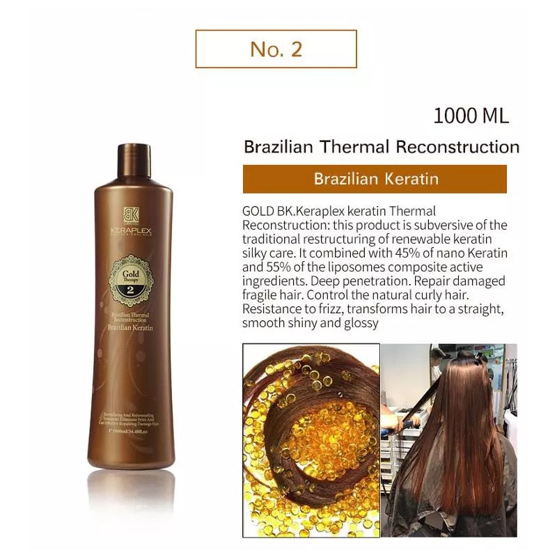 Brasilianisches Keratin-Haarbehandlungsset Glätteisen, Glätten, Glätten für lockiges Haar mit Keratin-Shampoos und -Conditionern