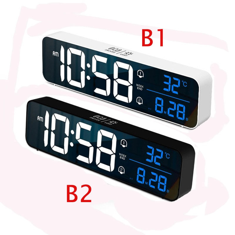 Despertadores digitales LED con Snooze Digital Temp Time Music Reloj dual con cargador USB Pantalla de dígitos grandes Atenuador de brillo