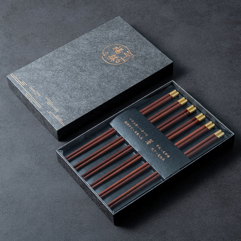 High Quality Premium Natural Red SandalWood Chopsticks Gift Box Packaging Household Cutlery Tableware Set Chinese Chopsticks