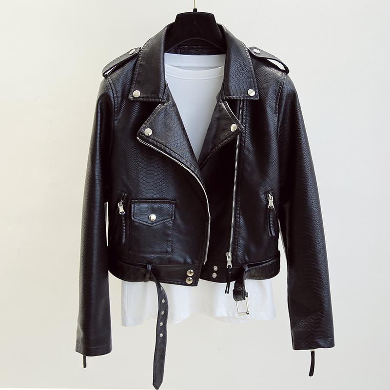 New Women Leather Coat Spring Autumn Long Sleeved With Belt Faux Leather Jacket Female Punk Outwear Ladies Biker Moto Outwear