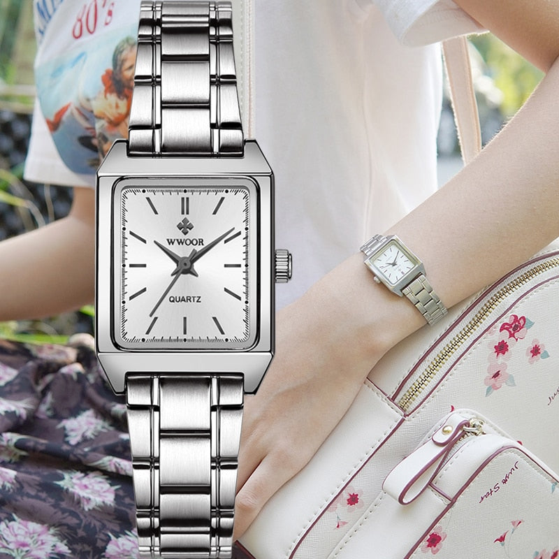 Montre Femme 2022 WWOOR, relojes de marca de lujo para mujer, reloj pequeño rectangular a la moda, vestido de cuarzo para mujer, pulsera para mujer, reloj de pulsera