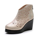 GKTINOO Mode Strass Gaze Sandalen Sommer Neue Mesh Stiefel Echtes Leder Damenschuhe Hohle Stiefel High Heels Wedges