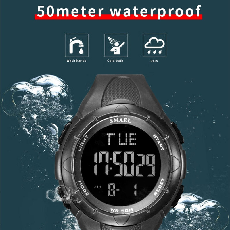 Digital Watch Men SMAEL 50M Waterproof Watches Led Clock Alarm Black Bracelet Stopwatch 1016 Sport Watch Digital Watches For Men