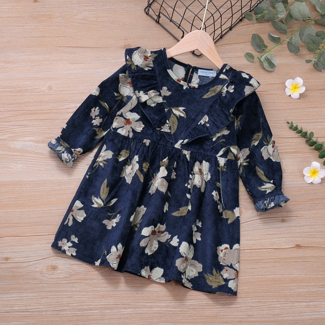 Humor Bear Girls Dress Children Clothing Princess Spring Autumn Floral Dress Loose Flared Sleeve Dress Baby Kids Girls Dress