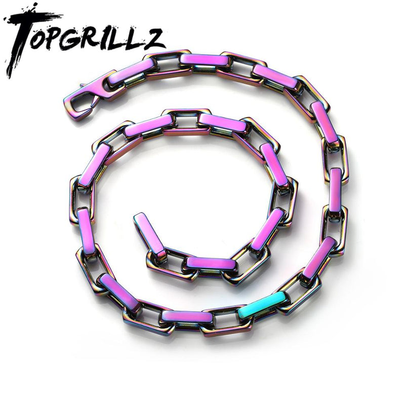 TOPGRILLZ 10mm Stainless Steel Necklace Color Matching Gold Plated Stitching Necklace Hip Hop Rock Fashion Jewelry For Men Women