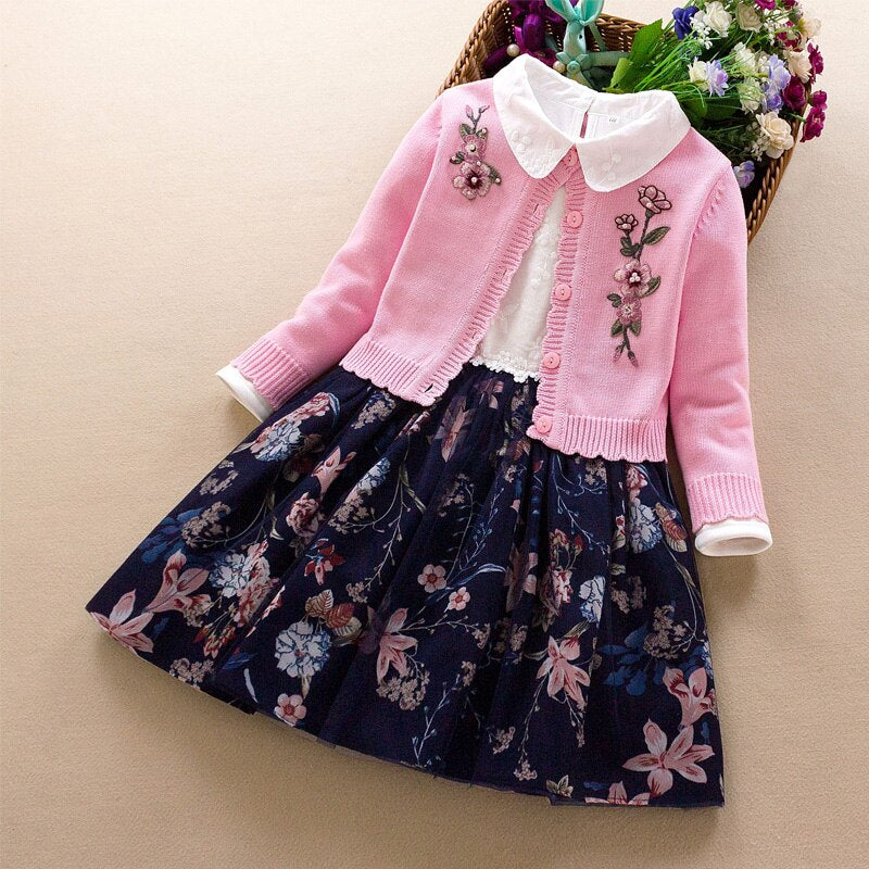 Conjunto de ropa elegante para niñas nuevo 2022 primavera otoño niños princesa abrigo + vestido 2 uds traje para niñas fiesta niños ropa 3 5 8 9 años