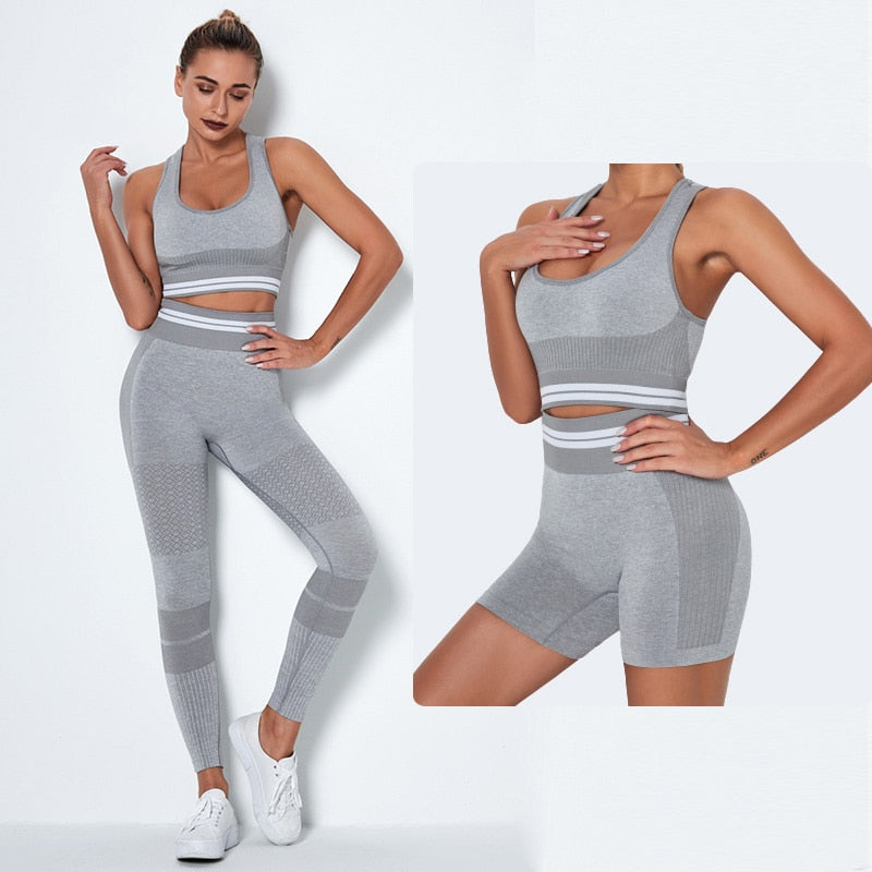 2/4Pcs Women Vital Seamless Yoga Set Sports Bra+Crop Top Shirts+Shorts+High Waist Leggings Gym Clothing Sports Wear For Women