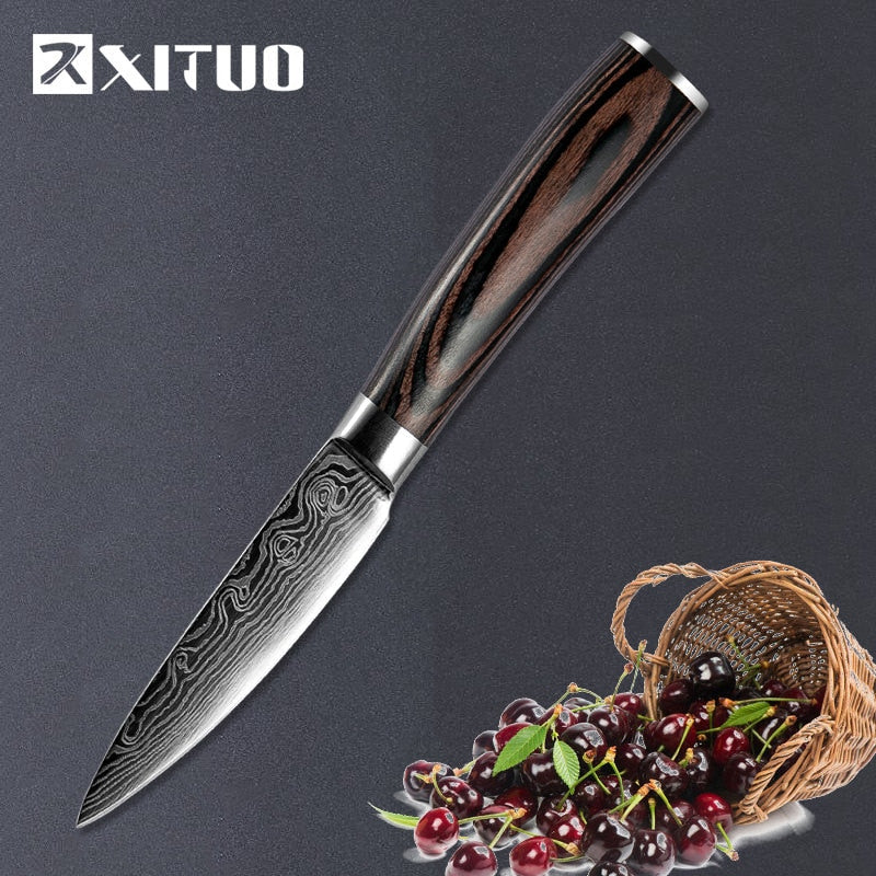 XITUO 1-5 STÜCKE Set Kochmesser Japanischer Edelstahl Schleiflaser Muster Messer Professionelle Scharfe Klinge Messer Kochwerkzeug