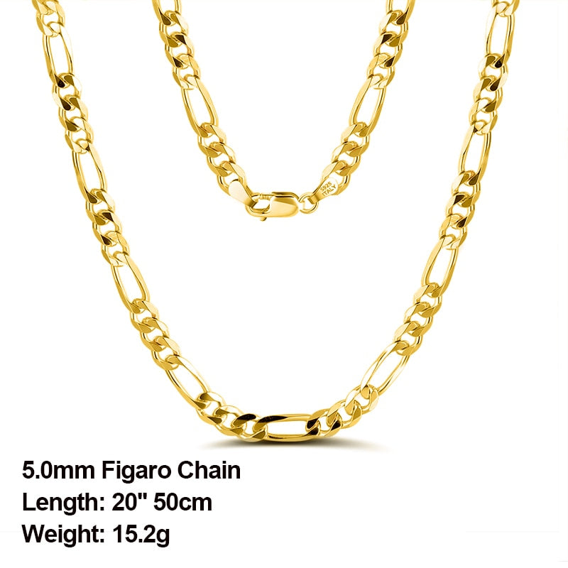 Effie Queen Italy Real 925 Silver Diamond-Cut Figaro Chain Necklace 5mm Wide 40-60cm Long Woman Man Neck Chain Jewelry Gift SC34