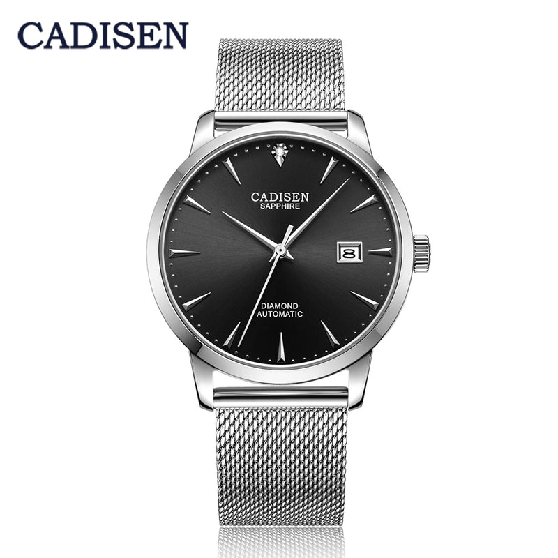 CADISEN, relojes para hombre, reloj de pulsera mecánico automático MIYOTA 9015, reloj de lujo con diamantes reales, reloj de cristal de zafiro curvo