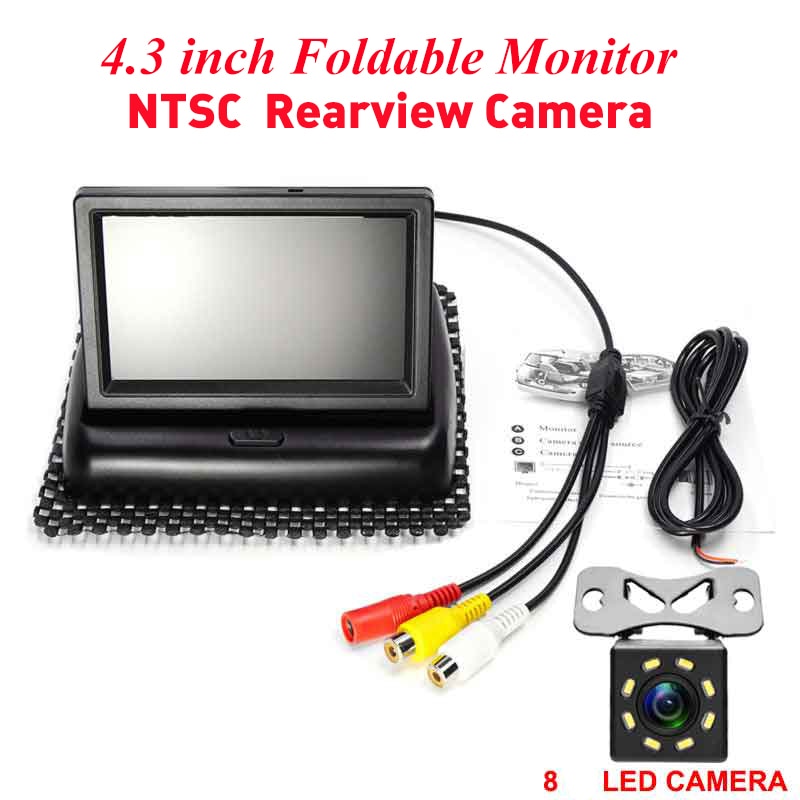Monitor de visión trasera de coche plegable HD de 4,3 pulgadas, pantalla LCD TFT de marcha atrás, cámara de visión trasera de respaldo de visión nocturna, PAIL/NTSC para vehículo