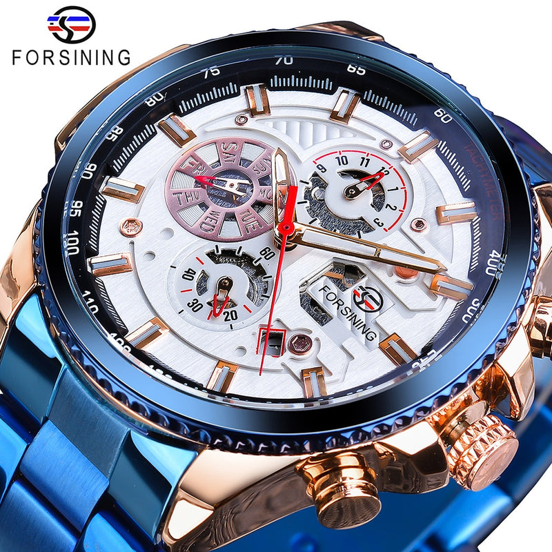 Forsining 2019 3 Dial calendario multifunción militar luminoso mano hombres mecánico deporte automático reloj de pulsera de marca superior de lujo