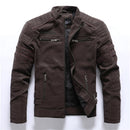 Faux Leather Jacket Men Winter Fleece Warm Motorcycle Windbreaker PU Leather Jackets Male Multi-pocket Embroidery Jackets