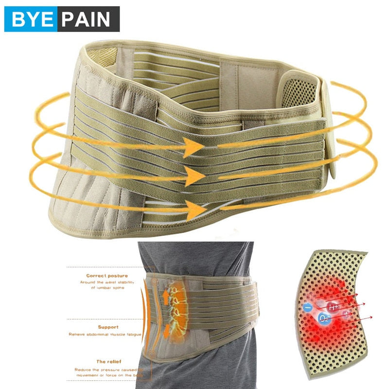BYEPAIN Adjustable Self-heating Tourmaline Waist Brace Support Waist Trainer Magnetic Therapy Waist Belt Lumbar Care Braces
