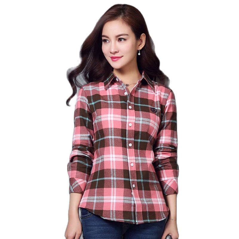 S-4XL Women Cotton Shirt Spring Autumn Winter 2022 New Casual Long-sleeve Brushed Plaid Stripe Shirts Girl's Tops Blouse Female