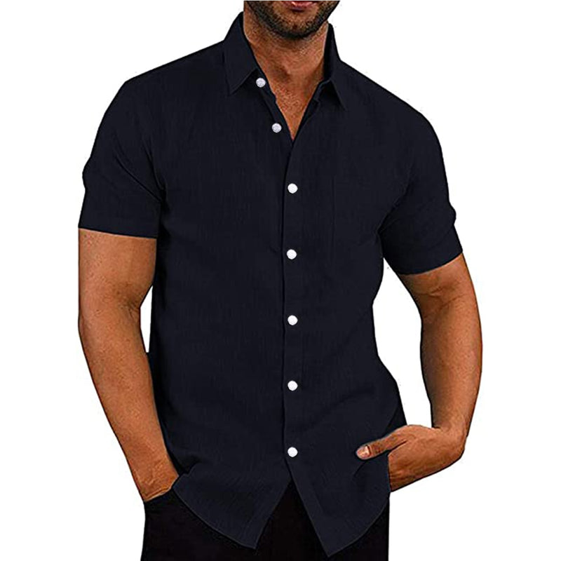Men's Casual Cotton Linen Shirts Summer Short Sleeve Linen Turn-Down Collar Shirts Handsome Men Shirts