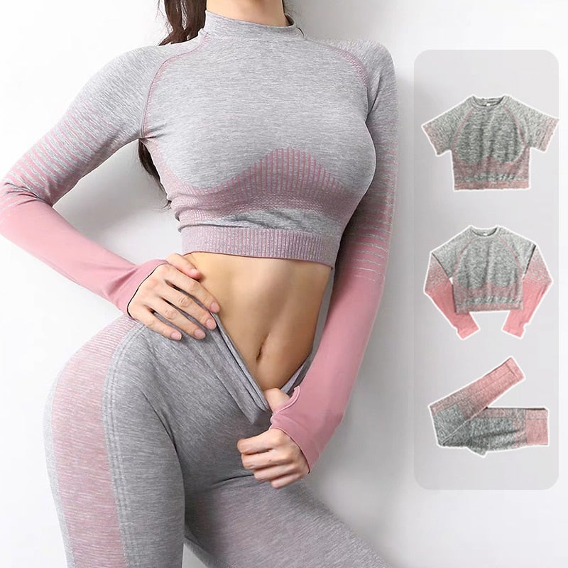 Yoga-Anzüge Frauen Yoga-Set Fitness-Kleidung Damen Sport Fitness-Anzug Laufende Kleidung Yoga-Oberteil Yoga-Leggings Frauen Nahtloses Fitnessstudio-Set