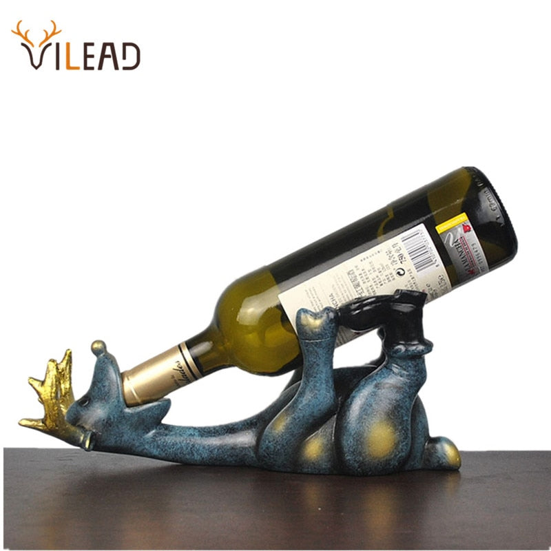 Vilead Resin Elk Wine Bottle Holder Figurines Animal Statue Creative Lying Deer Ornament Table Living Room Home Decoration