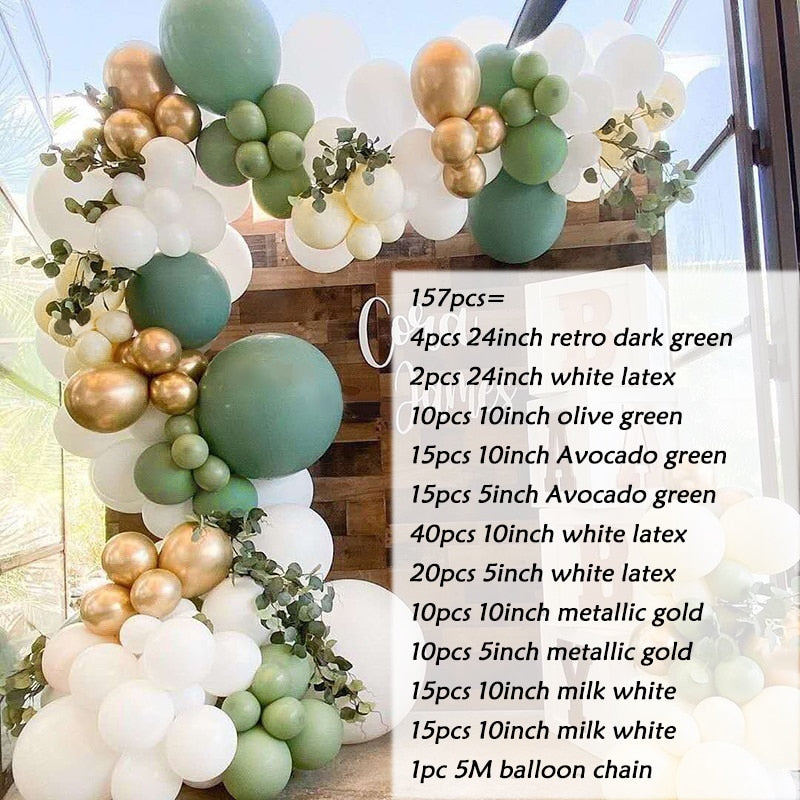 1set Retro Green Balloon Garland Arch Kit Avocado Green Balloon Wedding Birthday Party Decorations Baby Shower Kids Decoration