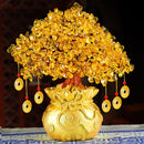 19/24cm Lucky Tree Wealth Yellow Crystal Tree Natural Money Tree Ornaments Bonsai Style Wealth Luck Feng Shui Ornaments Craft