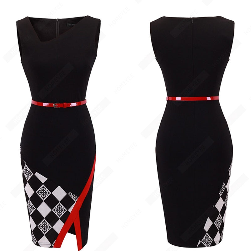 Women Formal Knee Length Asymmetrical Neck Wear to Work Business Office Bodycon Elegant Pencil Dress EB290