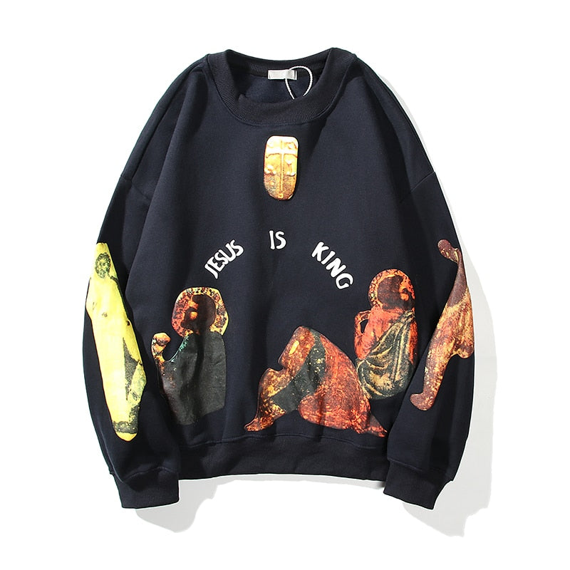 Jesús es rey sudadera Patchwork estampado urbano Streetwear Stranger Thing Kanye concierto Hip Hop Sudadera con capucha pulóveres hombres y mujeres