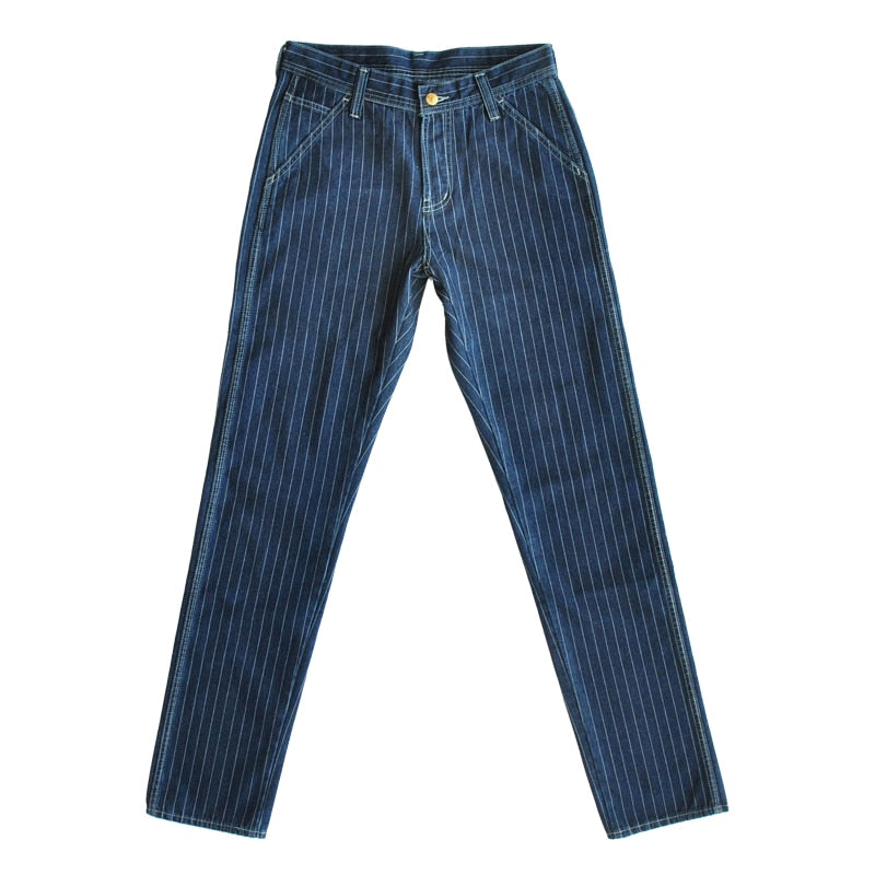 Saucezhan Jeans a rayas Hombres Vintage Hombres Jeans Overol de mezclilla Hombres Jeans American Railroad Work Pantalones Overoles jeans Slim Fit