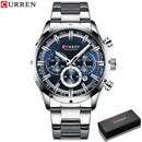 Reloj Curren para hombre, esfera azul, correa de acero inoxidable, fecha para hombre, relojes de negocios para hombre, relojes de pulsera impermeables de lujo para hombre