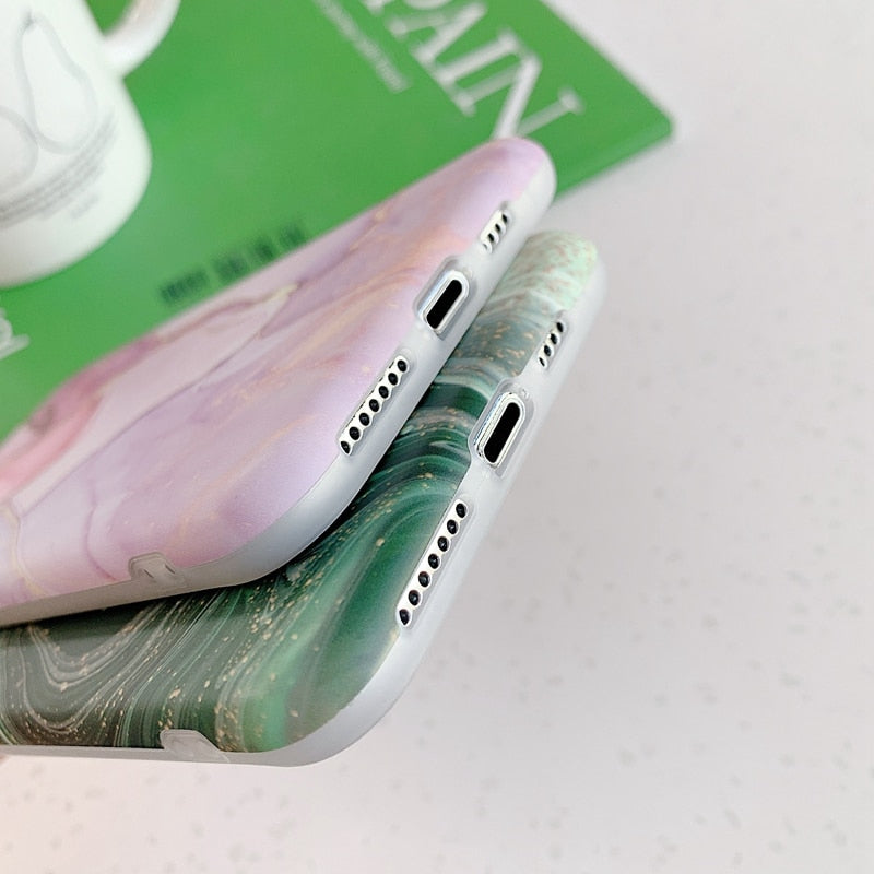 Luxus-Marmor-Telefonhülle für iPhone 11 12 13 Pro Max XS X XR 7 8 Plus Mini Shockproof SE 2020 Weiche Silikon-Matthüllen-Abdeckung