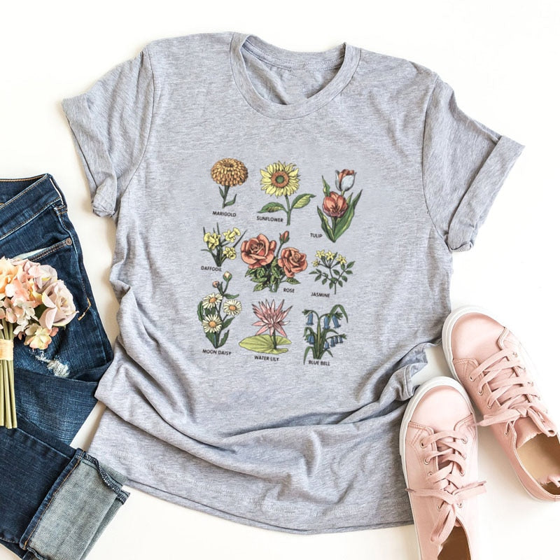 Wildflower T Shirt Frauen Sunshine Plant Rose Save Bees Mädchen T-Shirt Damen Tops Femme Kleidung Grafik T-Shirts Frau T-Shirts