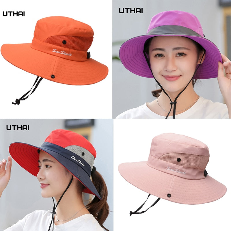 K106 Women's Bucket Hat Panama 2021Fashion Sun Visor Breathable Fisherman Protection Hat Ponytail Cap Summer Hats Beach Sun Hats