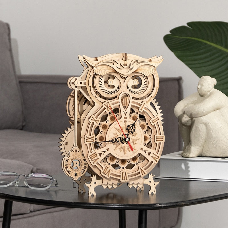 Robotime ROKR 3D Wooden Puzzle Owl Clock Model Building Kit Toys for Children Kids Boys LK503