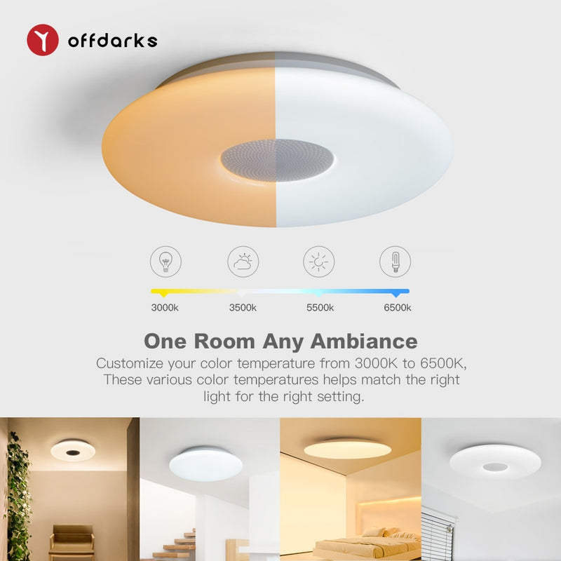 OFFDARKS Intelligente LED-Deckenleuchten WIFI-Sprachsteuerung APP-Steuerung RGB-Dimmung Bluetooth-Lautsprecher Deckenleuchte Küche Wohnzimmer