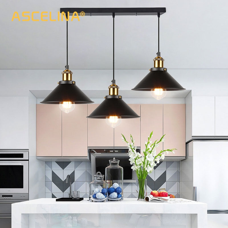 Retro Industrial Ceiling Chandeliers Iron E27 Pendant Lamps For Kitchen Bedroom Restaurant Home Black/Gold 3 Heads Hanging Light