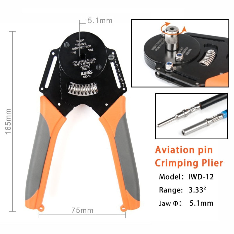 IWD-16 adecuado para alicates de prensado de conector Deutsch, torno de Terminal de coche de mecanizado, Pin macho y hembra, Mini alicates de prensado 16 #