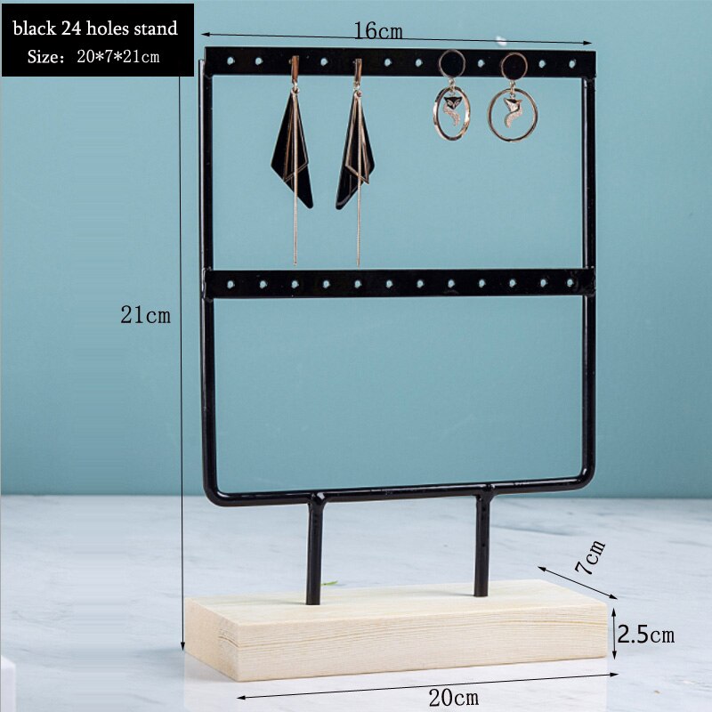 Nice Steel Earrings Storage Holder Jewelry Display Stand for Earrings Necklaces Bracelets Pendants Wooden Base Jewellery Rack