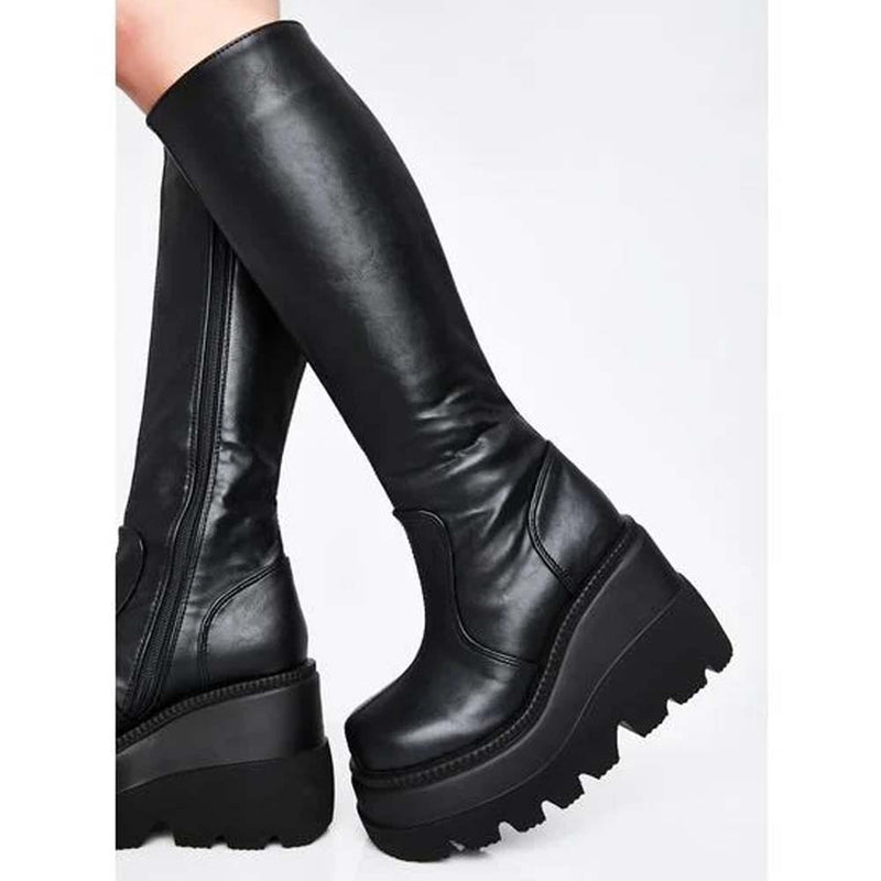 2021 Gothic Punk Fashion Women Thigh Boots Wedges High Heels Platform Over The Knee Boots Female Street Cosplay Autumn Shoes