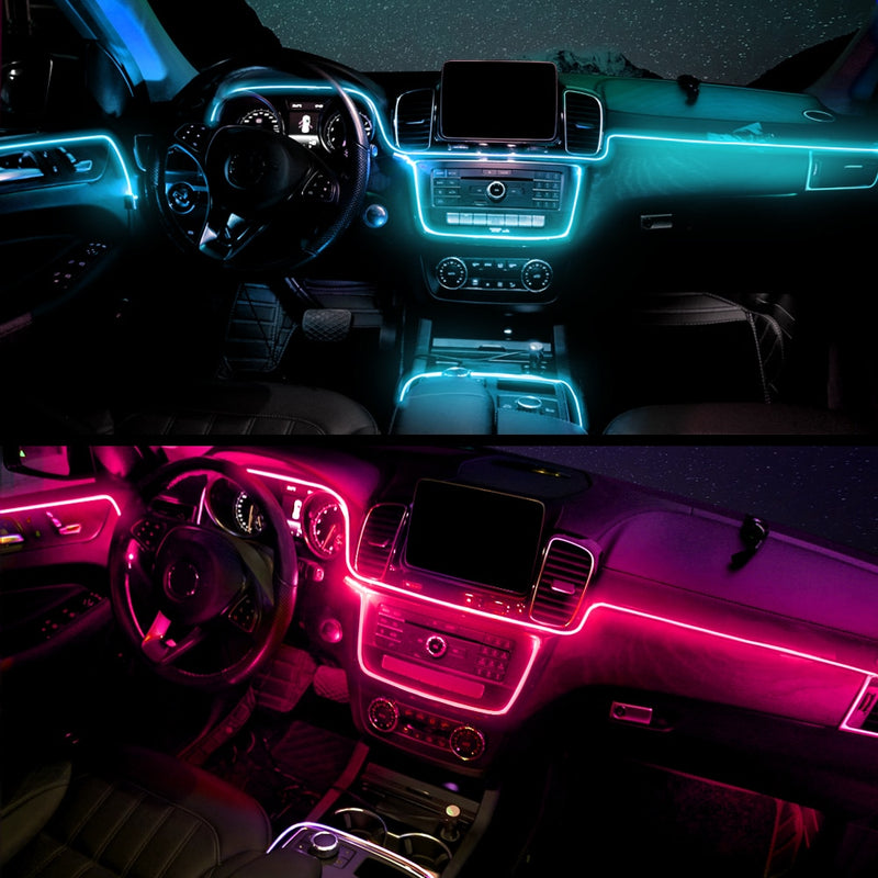 Car Atmosphere Light Ambient Interior Decoration App Sound Control Wireless RGB Neon Led Strips Auto Flexible Lamps