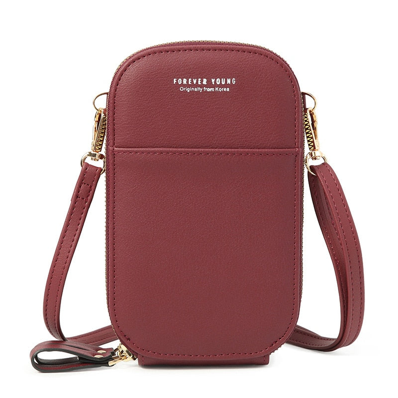 Designer-Handytasche Mini-Umhängetasche für Frauen, zwei Schichten, Umhängetasche, Pu-Leder, Damen, kleine Crossbody-Geldbörse