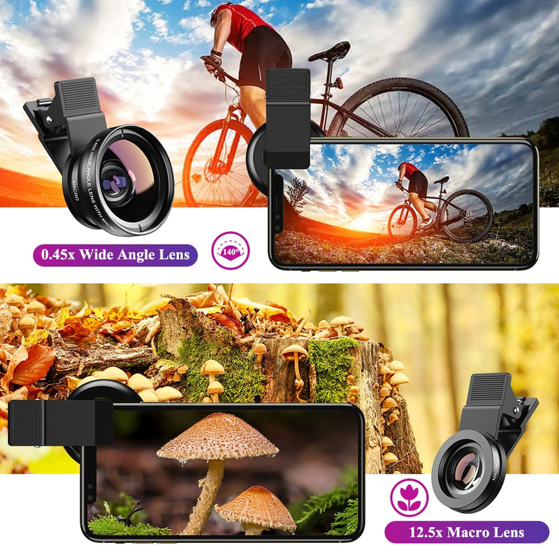 APEXEL 2-in-1-HD-Kameraobjektiv 0,45-facher Superweitwinkel und 12,5-facher Makro-Handyobjektiv für iPhone 11, alle Smartphone-Zubehörteile