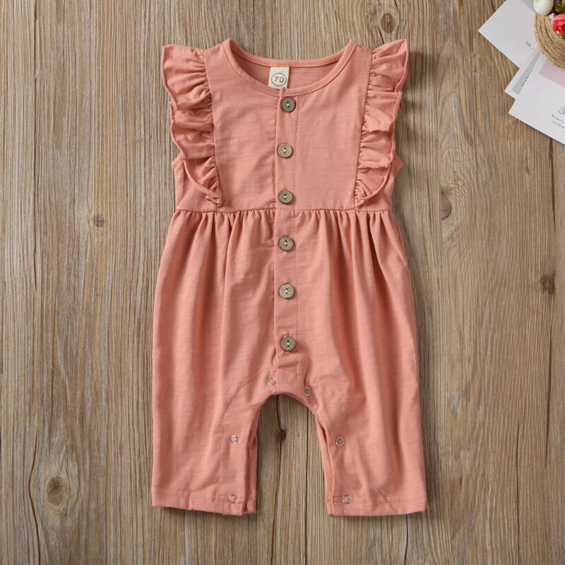 Pudcoco US Stock 0-18M Newborn Infant Baby Girl Clothes Ruffle Romper Sleeveless Jumpsuit Solid Cotton Home Outfit