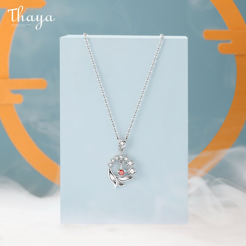 Thaya S925 Silver Necklace Lion Design Red Artificial Crystal Sterling Silver Pendant Necklace For Women Luxury Fine Jewelry