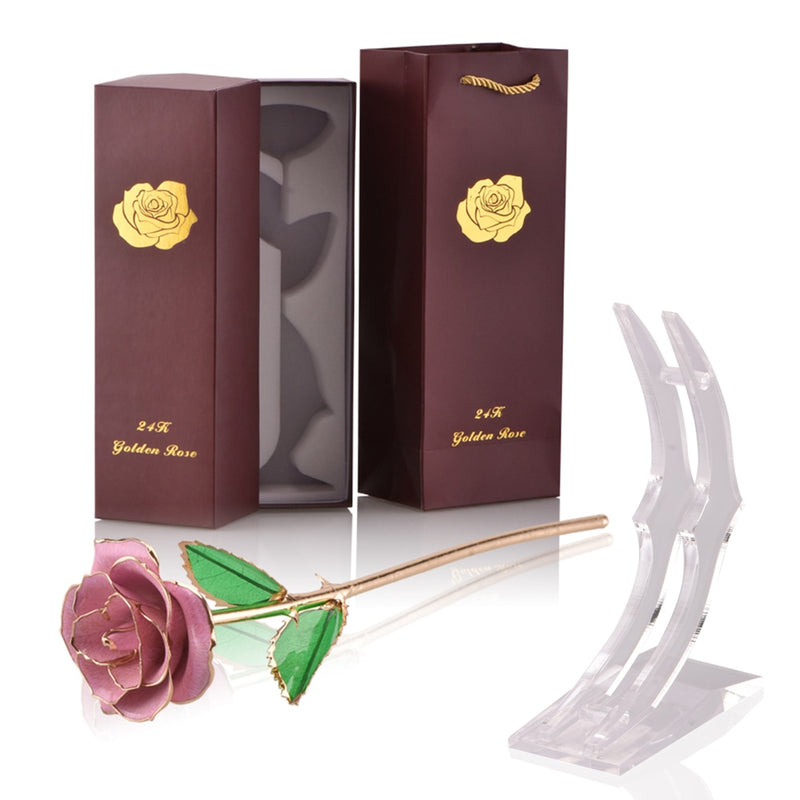 Gifts for Women 24k Gold Dipped Rose with Stand Eternal Flowers Forever Love In Box Girlfriend Wedding Christmas Gifts for Her