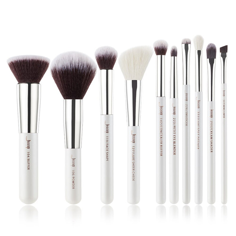 Jessup Pearl White/ Rose Gold Makeup Brushes set professional Make up Brush Tool kit Foundation Powder Buffer Cheek Shader