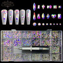 21 Grids Crystals Diamonds Nail Strasssteine ​​Set 3100pcs FlatBack Strasssteine ​​Kit funkelnde Nail Art mit 1 Stift für Dekorationen